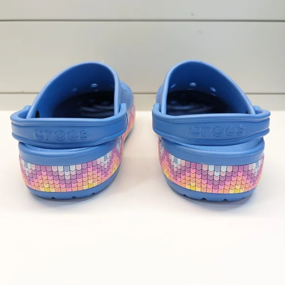 Crocs Bayaband Chevron Band Clogs Blue Multicolor swirl trim Sandals Men's 11